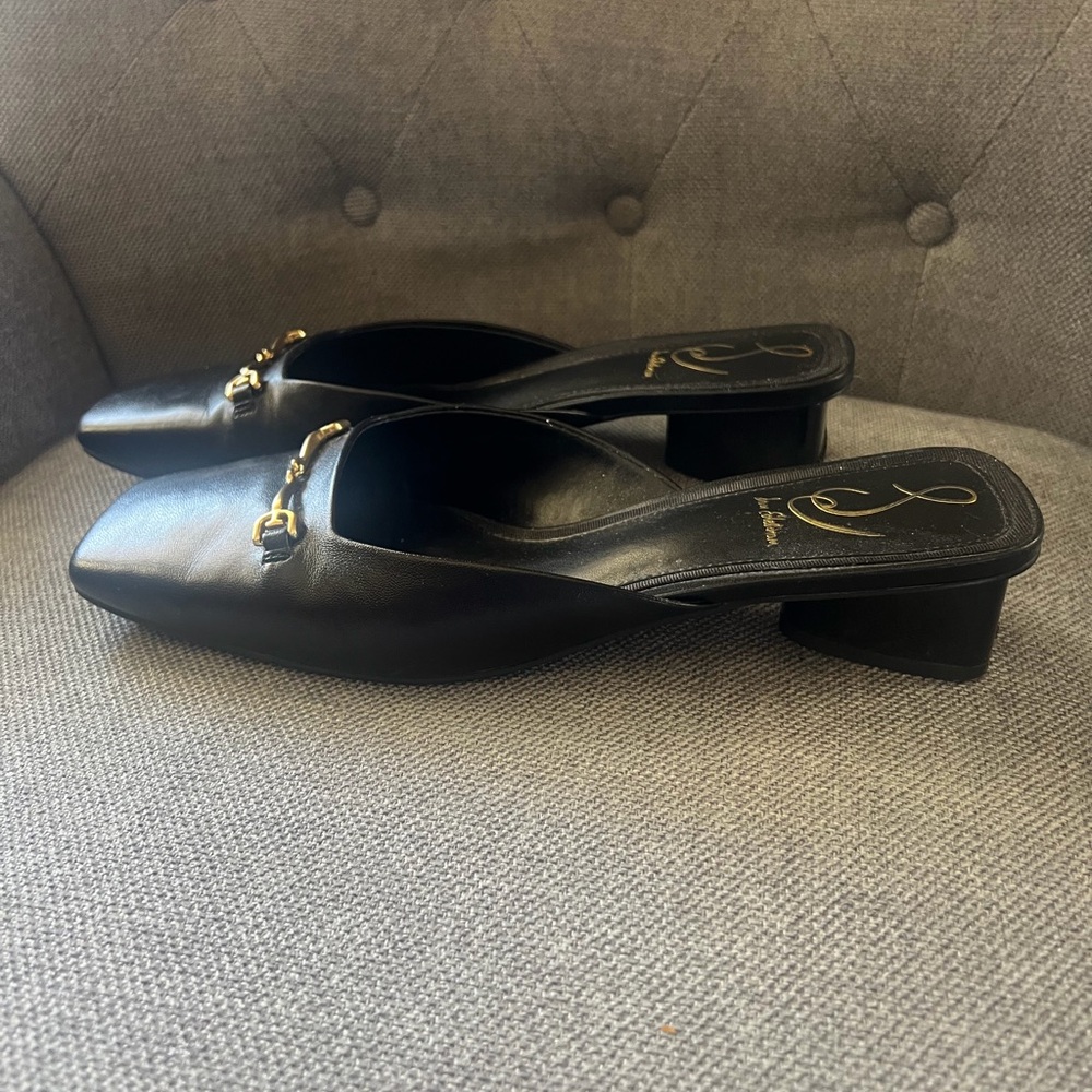 Sam Edelman Black Leather Mule with Gold Bit